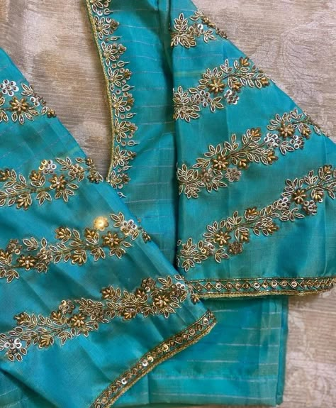 Blue Blouse Maggam Work, Zardosi Design, Heavy Blouses, Boutique Pictures, Latest Fashion Blouse Designs, Gold Blouse Designs, Zardosi Work Blouse, Exclusive Saree Blouse Designs, Plain Blouse Designs