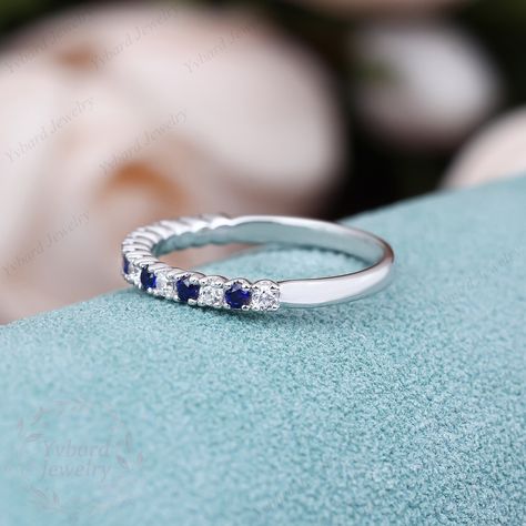 Dainty Band, Moissanite Band, Stacking Bands, September Birthstone, Anniversary Gift, Blue Sapphire, Birthstone, Anniversary Gifts, Wedding Bands