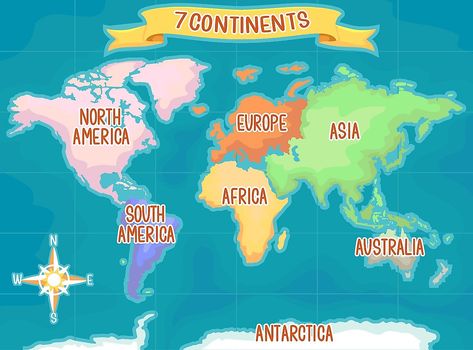 There are seven continents on our planet: Asia, Africa, North America, South America, Antarctica, Europe, and Australia. These landmasses form the world's geographical structure, each possessing features particular to themselves, biodiversity, culture, and economic significance. A continent is generally defined as a large, continuous, discrete mass of land separated from others by expanses of water. However, defining a continent is not always straightforward due to varying perspectives influe... Map Of Continents, World Map Continents, Asia Continent, Continents And Oceans, North Europe, Geography Map, Asia Map, North America Map, Maps For Kids