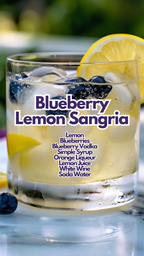 This Blueberry Lemon Sangria is a perfect blend of tart lemon, sweet blueberries, and crisp Pinot Grigio. It’s a refreshing, fruity cocktail that’s ideal for summer gatherings or a relaxing evening. #blueberrylemonsangria via @mybartender Blueberry Rosemary Cocktail, Blueberry Lemon Sangria, Lemon Blueberry Cocktail, Blueberry Cocktails, Lemon Sangria, Blueberry Sangria, Lemon Cocktails, Alcohol Punch, Liqueur Cocktails