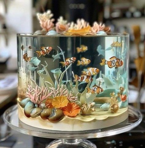 Aquarium Cake, Puding Art, Jelly Cakes, Cake Design For Men, 3d Jelly Cake, Chocolate Covered Strawberries Bouquet, Ocean Cakes, Gelatin Recipes, Cake Piping