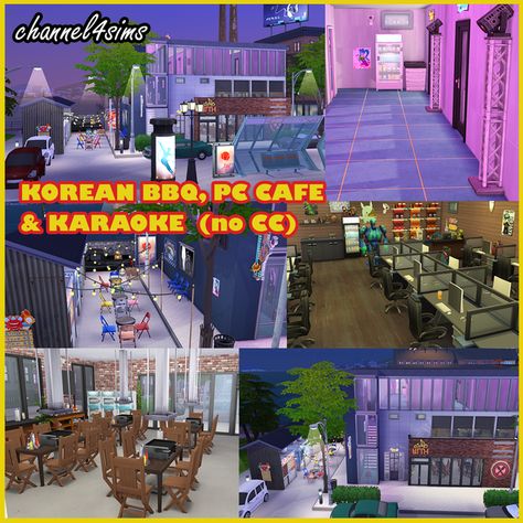 TS4: Korean BBQ, PC cafe & Karaoke (community lot) | channel4sims on Patreon Sims4 Karaoke, Sims 4 Korean Restaurant, Sims 4 Korean Lots, Sims 4 Karaoke Bar Cc, Sims 4 Korean Save File, Sims 4 Korean Build Cc, Sims 4 Korean Furniture, Sims 4 Korean Build, Sims 4 Korea Save File