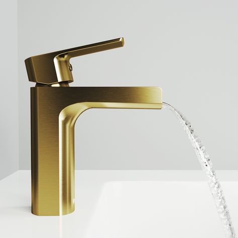 VIGO Ileana Single Hole Bathroom Faucet (in Matte Brushed Gold) - Walmart.com - Walmart.com Gold Bathroom Faucet, Gold Faucet, Waterfall Bathroom, Gold Fixtures, Plumbing Bathroom, Pure Design, Single Hole Bathroom Faucet, Gold Bathroom, Single Hole Faucet