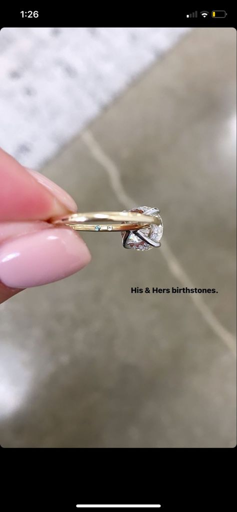 Birthstone In Wedding Band, Wedding Band With Birthstone Inside, Engagement Ring With Birthstone Band, Birthstone Inside Wedding Band, Wedding Bands With Birthstones, Personal Engagement Rings, Birthstone Inside Engagement Ring, Engagement Rings With Meaning, Oval Emerald Cut Engagement Ring