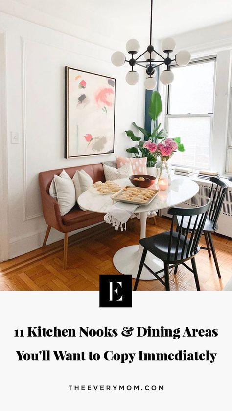 Kitchen Nooks and Dining Areas You'll Want to Copy | The Everymom, Kitchen, Kitchen Table, Kitchen Design, Design Inspo, Dining Table, Dining Area Design, Dining Room, Home Decor, Kitchen Nooks, California Style, Farmhouse, Home Tour, Minimalist, Kid-Friendly, Bohemian, Mid-Century Breakfast Knock Design, Old House Decorating, Kitchen Nooks, Breakfast Kitchen, Dining Area Design, Apartment Dining Room, Apartment Dining, Kitchen Nook, Dining Nook