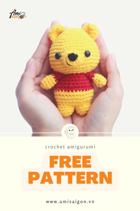 Amigurumi Free Pattern Winnie The Pooh, Pooh Amigurumi Free Pattern, Crochet Mini Winnie The Pooh, Crocheted Winnie The Pooh, Mini Winnie The Pooh Amigurumi, Free Crochet Winnie The Pooh Patterns, Winnie The Pooh Crochet Patterns Free Amigurumi, How To Crochet Winnie The Pooh, Free Winnie The Pooh Crochet Patterns