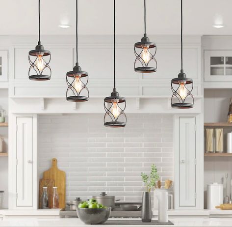 Metal Kitchen Island, Lights Over Kitchen Island, Hanging Lights Kitchen, Farmhouse Kitchen Lighting, Farmhouse Pendant Lighting, Vintage Style Decorating, Island Pendant Lights, Kitchen Island Lighting Pendant, Metal Kitchen