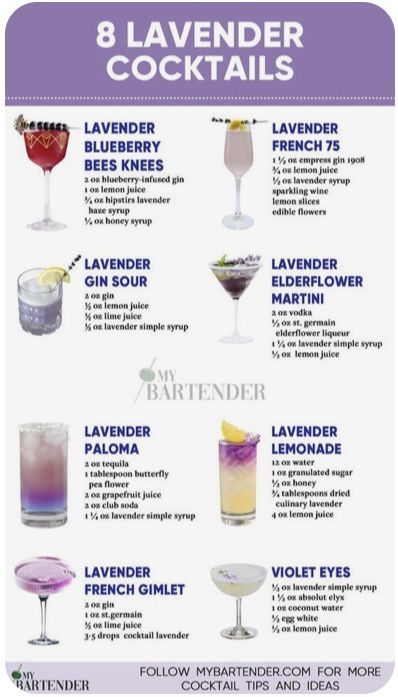 Recipes With Lavender, Lavender Cocktails, Exquisite Recipes, Elderflower Martini, Infused Cocktails, Lavender Martini, Bartender Drinks Recipes, Lavender Cocktail, Juice Bar Design