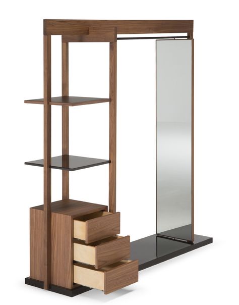 Free standing solid wood hallway unit VISTA By Natuzzi design Claudio Bellini Wood Hallway, Hallway Unit, Standing Closet, Pink Closet, Clothes Shelves, Free Standing Closet, Open Wardrobe, Open Closet, Bellini