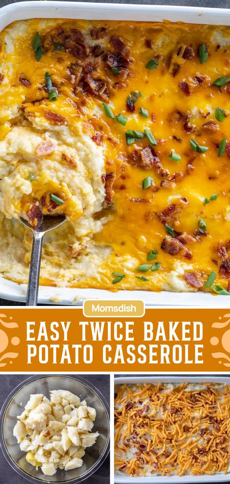 Gluten Free Twice Baked Potato Casserole, Sinful Potatoes Casserole, Baked Potatoe Casserole Recipes, Twice Baked Potatoe Casserole, Mashed Potatoes Dinner Meals, Recipes With Mashed Potatoes, Twice Baked Potato Casserole Recipe, Potato Casserole Recipes, Twice Baked Mashed Potatoes