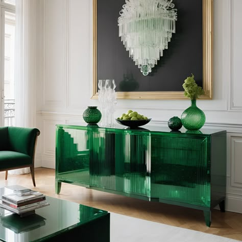 Ozma Credenza Blue Home Design, Big City Apartment, Green Credenza, Home Decor Ideas Paint, High End Interior, Lacquer Furniture, Artistic Furniture, Contemporary Art Deco, Texture Canvas