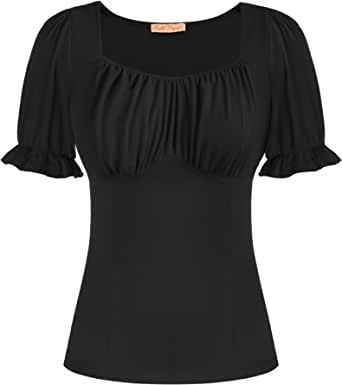 Tops Square Neck, Bodice Top, Ruched Bodice, Fashion Blouse, Women Vintage, Blouse Black, Blouse Vintage, Looks Vintage, Amazon Women