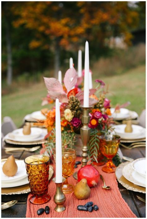 Budget Thanksgiving Table Decor, Thanksgiving Table Set Up White Table Cloth, Thanksgiving Table Settings Orange Tablecloth, Thanksgiving Table Runnwr, Friendsgiving Long Table Outsoor, Outdoor Thanksgiving, Table Runner Diy, Orange Table, Cocoa Brown