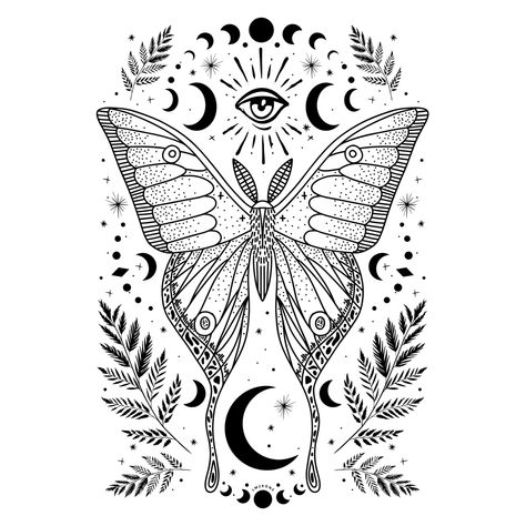 Moon Moth Art, Nurse Tattoo, Tattoo Apprenticeship, Mystical Moon, Moon Moth, Journal 2024, Moth Art, Cute Small Tattoos, Face Illustration