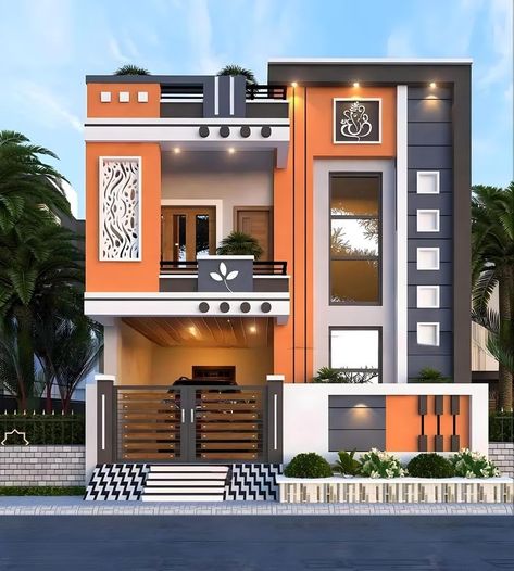 Procreate Building, Modern Front Elevation, Home Front Elevation, Front Building Design, Indian House Exterior Design, Building Front Designs, House Front Door Design, Front Wall Design, Architectural Scale