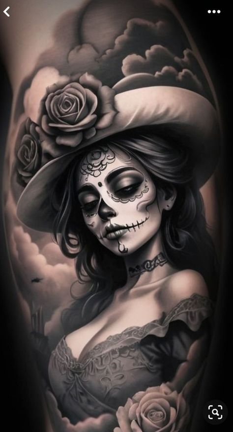 Mexican Traditional Tattoo Sleeve, Day Of The Dead Woman Tattoo, Spanish Woman Tattoo, Queen Of Hearts Tattoo Design, Cholo Art Tattoo, Tattoo Mexican Culture, Mexico Tattoo Ideas For Women, Female Sugar Skull Tattoo, Latina Tattoo Ideas Mexican Art