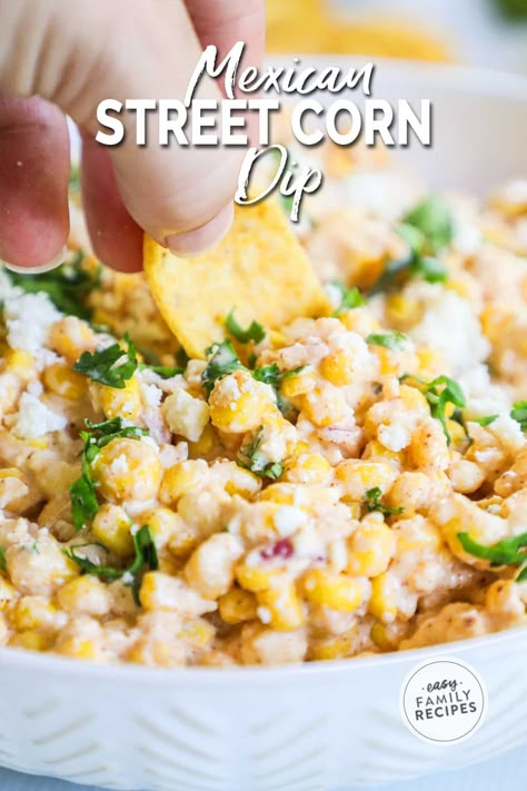 This easy Mexican Street Corn Dip is the BEST party appetizer! This recipe is a quick and easy appetizer built for a crowd, whether hosting a party or hanging with friends for game day. Elote corn dip is easy to make and oh-so-creamy, with the perfect blend of savory and sweet. Your guests will crave more of this delicious spin on traditional street corn! It is the perfect cold corn dip recipe. If you need a fast appetizer recipe for a party, this easy dip is perfect! Easy Mexican Street Corn Dip, Elote Corn Dip, Cold Corn Dip, Easy Mexican Street Corn, Corn Dip Recipe, Street Corn Dip, Mexican Street Corn Dip, Elote Corn, Elote Recipe