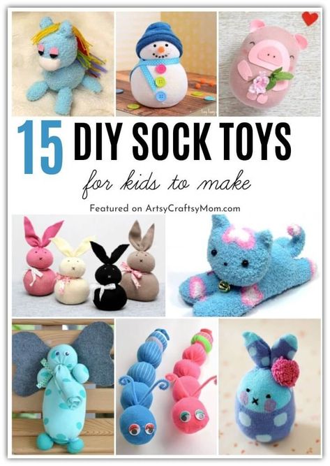 Looking for some ideas for DIY sock toys to make use of your old socks? Well, you're in luck because we've got quite a roundup for you today! Sock Animals Diy, Diy Sock Toys, Sock Animals Patterns, Toys To Make, Sock Doll, Sock Dolls, Sock Toys, Diy Socks, Sock Crafts