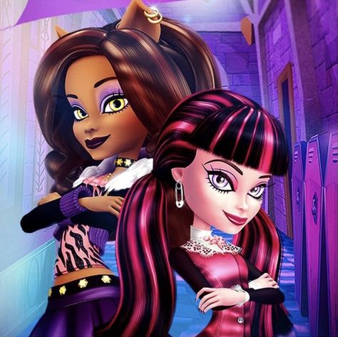 Girl Duos Characters, Monster High Best Friends, Monster High Matching Pfp Clawdeen And Draculaura, Monster High Matching Pfp For 2 Friends, Duos In Cartoons, Pink And Purple Character Duos, Iconic Duo Characters, Dracula And Clawdeen, Monster High Friendship