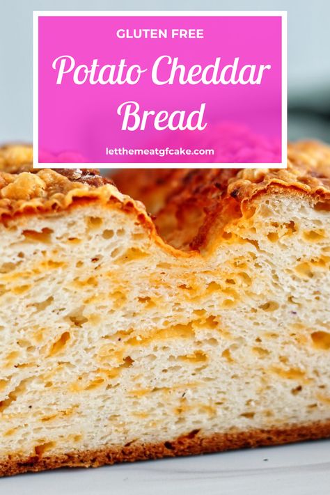 This Gluten Free Potato Cheddar Bread is so soft on the inside and has a beautiful crunchy cheddar crust and it's perfect for breakfast, lunch, or dinner! Gluten Free Cheddar Bread, Gluten Free Cheese Bread, Gf Wraps, Gluten Free Artisan Bread, Gluten Free Bread Flour, Cheddar Bread, Gluten Free Potatoes, Gluten Free Recipes Bread, Baking Goods