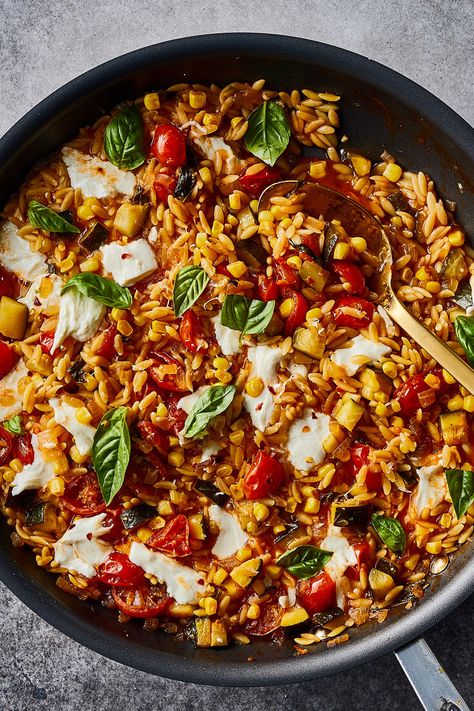 One-Pot Orzo With Tomatoes, Corn and Zucchini Recipe - NYT Cooking Orzo Zucchini, Orzo Casserole, One Pot Orzo, Pesto Orzo, Corn And Zucchini, Zucchini Tomato, Orzo Recipes, Zucchini Recipe, Pot Luck