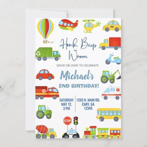 Train Planes And Automobile Party, 2nd Birthday Transportation Theme, Vehicle Birthday Theme, Transportation 2nd Birthday Party, Transportation Theme Birthday Party, Transportation Theme Party, Planes Trains And Automobiles Party, Transportation Birthday Theme, Transportation Birthday Invitation