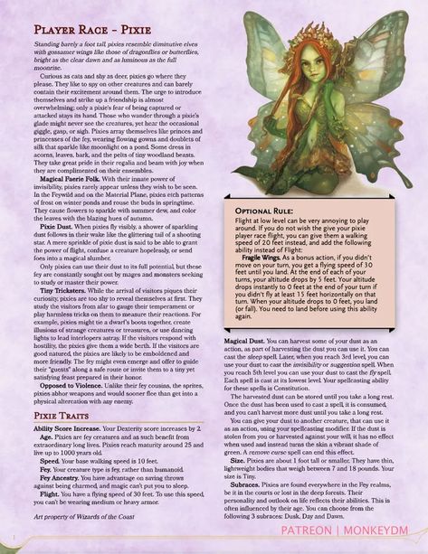 Sleep Spell, Dungeons And Dragons Races, Dnd Druid, Gossamer Wings, Dnd Races, Dnd Dragons, Dnd 5e Homebrew, Fantasy Races, D&d Dungeons And Dragons