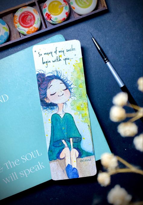 Dairy Art Ideas, Cute Diy Bookmarks Aesthetic, Book Mark Painting, Book Mark Ideas Creative, Book Mark Ideas, Bookmark Art, Handmade Bookmarks Diy, Diy Bookmark, Pencil Drawings Of Girls