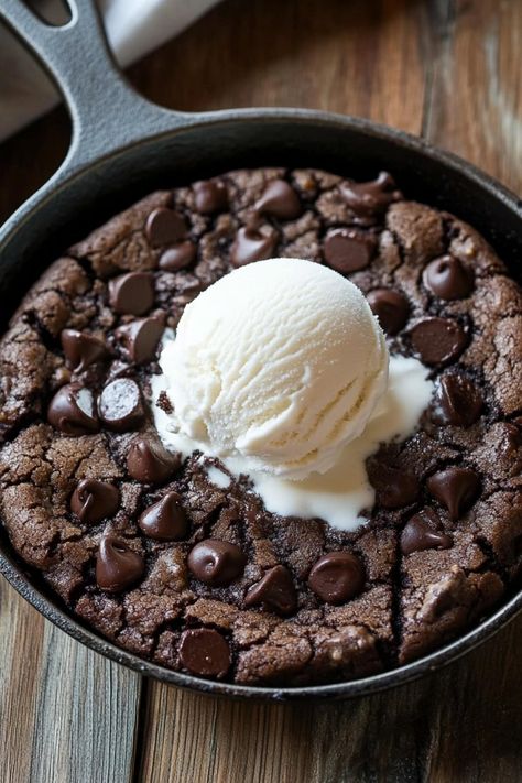 This rich and chewy double chocolate skillet cookie features nutty browned butter, dark cocoa, and melty chocolate chips, all baked to gooey perfection. Chocolate Skillet Cookie, Double Chocolate Chip Cookie Recipe, Double Chocolate Chip Cookie, Cookies 2023, Iron Recipes, 2024 Recipes, Skillet Cookie, Double Chocolate Chip Cookies, Cast Iron Recipes