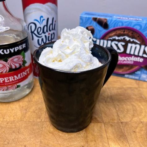 Peppermint Schnapps Hot Chocolate Peppermint Schnapps Hot Chocolate, Peppermint Hot Chocolate Recipe, Peppermint Schnapps, Celebration Desserts, Chocolate Whipped Cream, Peppermint Hot Chocolate, Dairy Free Alternatives, Hot Chocolate Recipe, Ingredient Substitutions