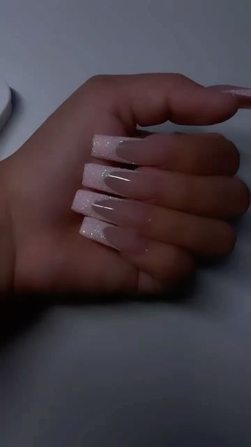 Long Glitter French Tip Nails, Glitter Frenchies Nails, Gliterry French Tip Acrylic Nails, Gliterry French Tip, Glitter Frenchies, Glitter, Nails, Beauty, Instagram