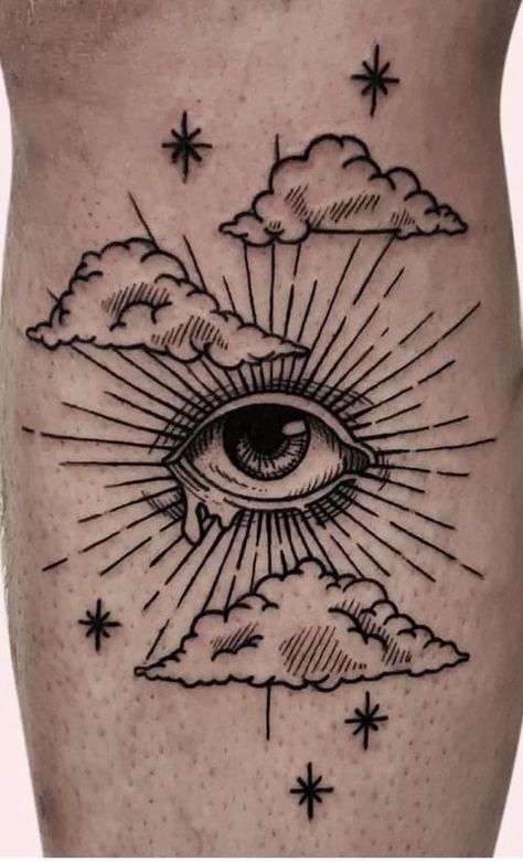 Etching Tattoo Stencil, Eye Forearm Tattoo, Raincloud Tattoo, Alchemist Tattoo, Masonic Eye, Esoteric Tattoo, Stippling Tattoo, Tattoo Catalog, Medieval Tattoo