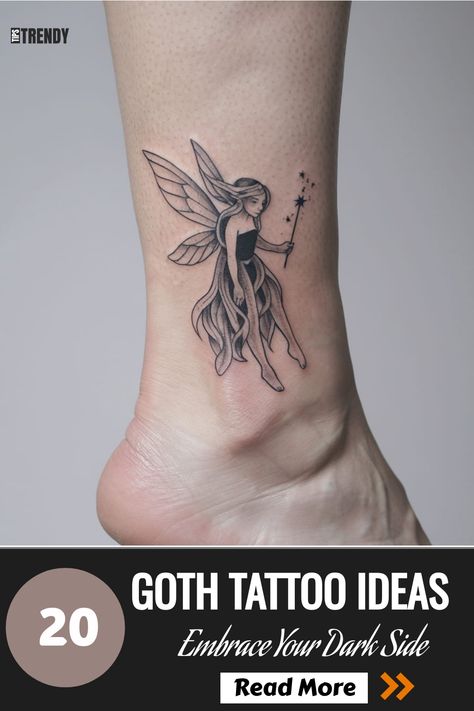 Ethereal fairy tattoo with gothic elements, captivating and otherworldly. Goth Fairy Tattoo, Goth Tattoo Ideas, Crystal Ball Tattoo, Mysterious Tattoo, Embrace Your Dark Side, Ethereal Fairy, Scene Tattoo, Gothic Women, Goth Tattoo