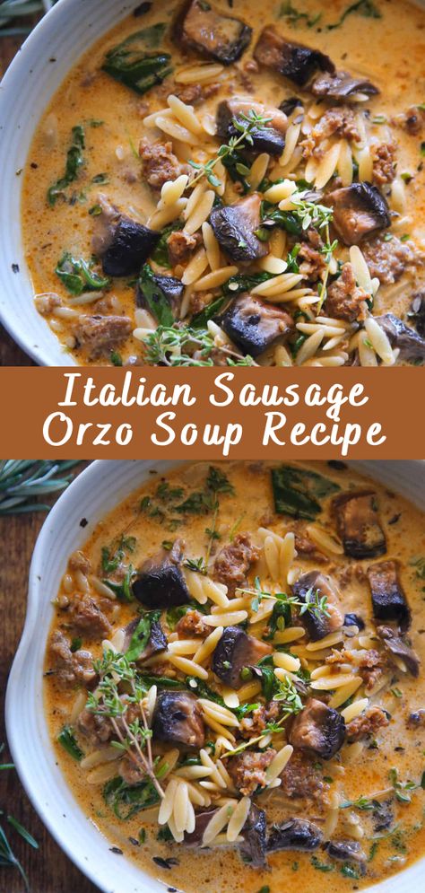 Italian Sausage Orzo Soup Recipe | Cheff Recipes Italian Sausage Orzo Recipes, Sausage Orzo Soup Recipes, Italian Sausage Orzo Soup, Sausage Orzo Soup, Italian Sausage Orzo, Sausage Orzo, Orzo Soup Recipes, Italian Soup Recipes, Sausage Soup Recipes