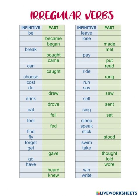 Past Simple Verbs Worksheets, Irregular Past Tense Verbs Worksheet, Past Simple Irregular Verbs Worksheets, Irregular Verbs Exercises, Irregular Verbs Activities, Past Simple Exercises, Irregular Verbs Worksheet, Simple Past Verbs, Simple Past Tense Worksheet