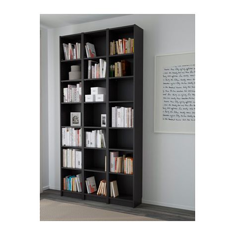 BILLY Bookcase - black-brown - IKEA Ikea Billy Bookcase White, Ikea Shelving Unit, Dream Flat, Billy Ikea, Shallow Shelves, Service Apartment, Bibliotheque Design, Bookcase With Glass Doors, Narrow Shelves