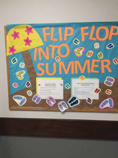 Flip flop into summer Res Life Bulletin Boards, Ra Bulletins, Ra Boards, Ra Bulletin Boards, Res Life, Valentine Craft, Bulletin Board Ideas, The 3 Kings, April Fools Day