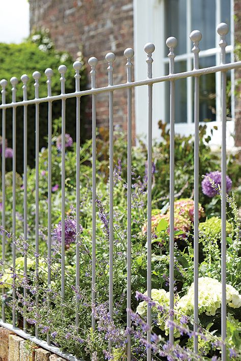 Railings in Lead Colour (117) - http://www.littlegreene.com/lead-colour Neutral Gray Paint, Warm Neutral Paint Colors, Metal Fencing, Garden Railings, Small Front Gardens, Decorating House, Railings Outdoor, Front Garden Design, Garden Steps