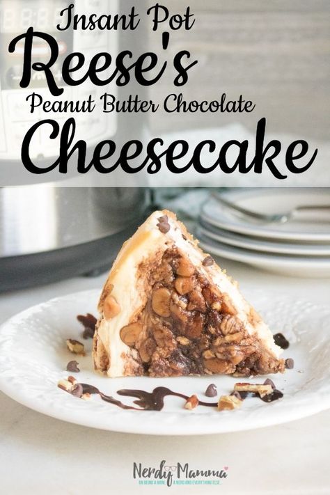 Let me start by saying this recipe for Instant Pot Reese's Chocolate Peanut Butter Cheesecake is so insanely good, I am drooling remembering it's magnificence. I warn you now, you will become addicted. #nerdymammablog #instantpot #cheesecake Reeses Cheesecake, Reese's Chocolate, Instant Pot Desserts, Chocolate Peanut Butter Cheesecake, Chocolate Cheesecake Recipes, Chocolate Chip Cake, Homemade Cheesecake, Peanut Butter Cheesecake, Savory Cakes