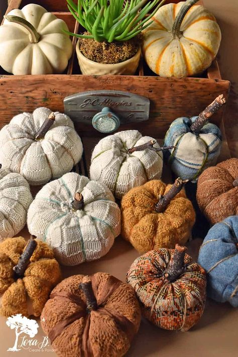 What can you do with old linens? Vintage linens and fabric can be repurposed and upcycled into beautiful home decor. Here are 16 DIY projects to make today. #upcycled #repurposed #oldlinens #oldfabric #vintagefabric #DIY #sewing Pumpkins Diy, Sunflower Pillow, Sweater Pumpkins, Decoration Shabby, Old Quilts, Fall Crafts Diy, Autumn Crafts, Fabric Pumpkins, Diy Pumpkin