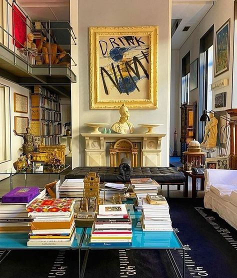 Living Room With Books, Room With Books, Katie Donnelly, Cozy Boho Living Room, Floor To Ceiling Bookshelves, Brick Loft, Interiors Dream, Books Art, Art Curator