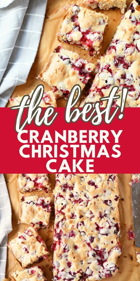 Cranberry Christmas Cake Recipe. Who doesn't love a good Christmas cake? It's one of the most popular desserts of the holiday season, and for good reason. This festive cranberry cake is simple to make and perfect for any occasion. It is made with whole cranberries, and simple pantry staples. The top of the cake has the best, sugary, buttery, flakey layer that makes this cake so scrumptious! The tartness of the cranberries are balanced by the sweetness of the cake. #cranberrycak via @sizzlingeats Cake Mix Cranberry Cake, Cranberry Almond Christmas Cake, Christmas Cake Cranberry, Cranberry Buckle Cake, Cranberry Cake Mix Recipes, Dried Cranberry Cake Recipes, Fresh Cranberry Cake Recipes, Baking With Cranberries, Cranberry Christmas Cake Recipe