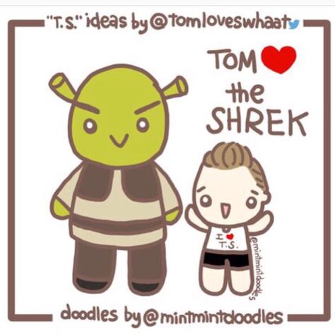 I ♡ T.S. = Tom loves the Shrek  “T.S.” ideas by @tomloveswhaat on twitter Doodles by @mintmintdoodles  #TomHiddleston #mintmintdoodles #shrek Shrek Doodle, Tom Love, Sweet Guys, You Mad, Shrek, Tom Hiddleston, Loki, Family Guy, Doodles