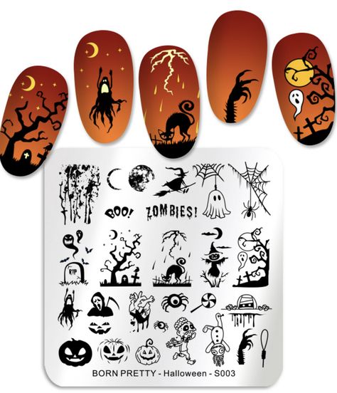 BORN PRETTY Square Nail Stamping Plates Stainless Steel Halloween Artist Simple Stamp Stencils S003 Stamping Nail Polish, Image Nails, Square Nail, Nail Stencils, Nail Art Stamping, Nail Art Stamping Plates, Pretty Halloween, Nail Stamping Plates, Art Template