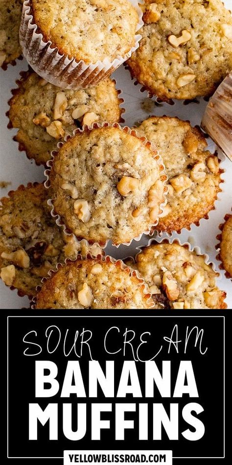 Marry Me Banana Muffins, Soft Banana Muffins, Banana Muffins With Crumb Topping, Sour Cream Banana Muffins, Moist Banana Nut Muffins, Leftover Sour Cream, Banana Bread Cupcakes, Best Banana Muffin Recipe, Kidney Foods