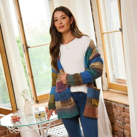 Introducing our Striped Space Dye Cardigan in Teal Boucle Space Dye! This cardigan isn’t just about staying cozy—it’s a true statement piece. The unique multicolor striped pattern brings a playful and vibrant touch to any outfit, making it a standout addition to your wardrobe. ✌️ www.ullala.ca #shopwithus #shoplocal #didsbury #shopthelook #didsburyboutique #stylehaul #destinationdidsbury #shopdidsbury #wearwhatyouwant #shoplocaldidsbury #ullalaboutique #styleinspo #fashioninspo #boutique ... Fitted Multicolor Handmade Cardigan, Cozy Multicolor Knitted Cardigan, Cozy Multicolor Acrylic Cardigan, Cozy Multicolor Wool Cardigan, Playful Multicolor Long Sleeve Cardigan, Cardigan Outfits, Statement Pieces, Dye, Boutique