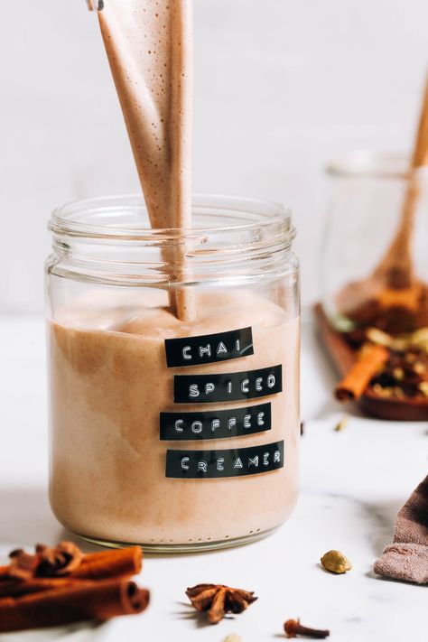 Vegan Chai-Spiced Coffee Creamer - Minimalist Baker Recipes Authentic Chai Recipe, Roasted Dandelion Root Tea, Vegan Coffee Creamer, Vegan Beverages, Diy Coffee Creamer, Vegan Creamer, Roasted Dandelion Root, Indian Vegan, Dandelion Root Tea