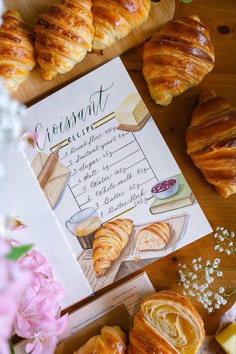 Homemade Recipe Books, Recipe Book Design, Homemade Croissants, Pembuat Roti, Homemade Cookbook, Recipe Drawing, Baking Book, Easy Baking Recipes Desserts, Tasty Baking