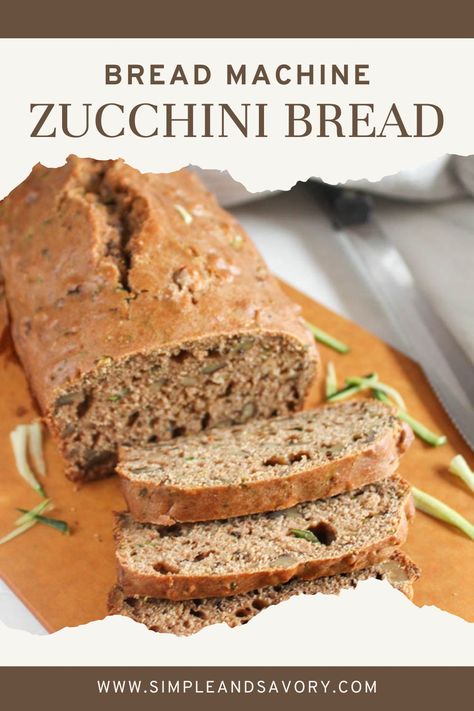 zucchini bread made in the bread machine is so simple to make! It's a slightly sweet quick bread that is perfect for using up your bounty of summer zucchini. Zucchini Bread Maker Recipe, Zucchini Bread In Bread Maker, Zucchini Bread Recipes For Bread Machine, Bread Maker Zucchini Bread, Bread Maker Zucchini Bread Recipe, Zucchini Bread Bread Machine, Bread Machine Zucchini Bread Recipes, Zucchini Bread Machine Recipes, Bread Machine Zucchini Bread