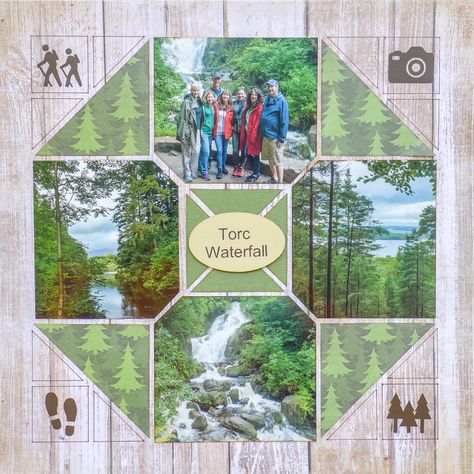 Torc Waterfall Waterfall Scrapbook, France Scrapbooking, Camping Scrapbook, Mosaic Moments, Beach Scrapbook Layouts, Lea France, Scrapbook Design Layout, Travel Scrapbook Pages, Beautiful Scrapbook Layouts